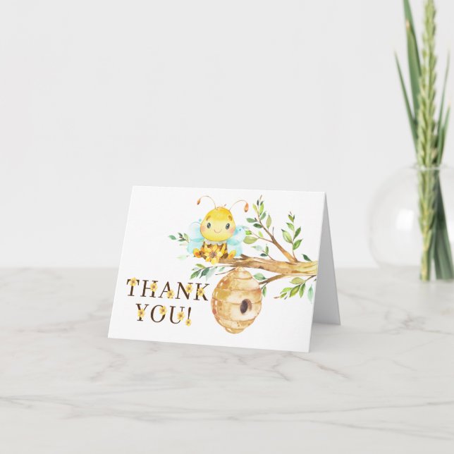Sweet Little Honey Bee Baby Shower Thank You  Card (Front)
