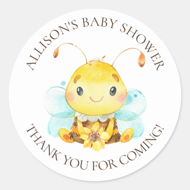 Sweet Little Honey Bee Baby Shower Thank You  Classic Round Sticker (Front)