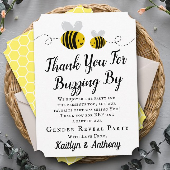 Sweet Little Honey Bee Gender Reveal Party Thank You Card (Creator Uploaded)