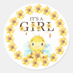 Sweet Little Honey Bee It' a Girl Favour  Classic Round Sticker