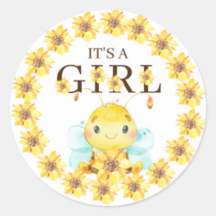 Sweet Little Honey Bee It' a Girl Favour  Classic Round Sticker