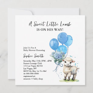 Sweet Little Lamb Baby Shower Watercolor Square Invitation