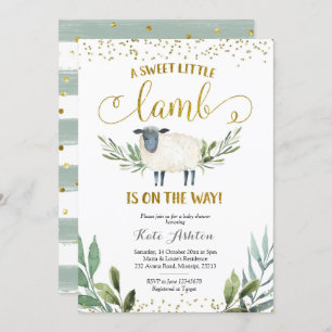 Sweet Little Lamb Greenery Baby Shower Invitation