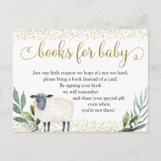 Sweet Little Lamb Greenery Books for Baby Invitation Postcard (Front)