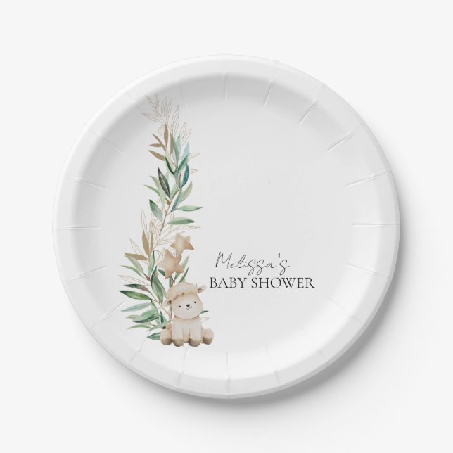 Sweet Little Lamb Greenery Dessert  Paper Plate (Front)