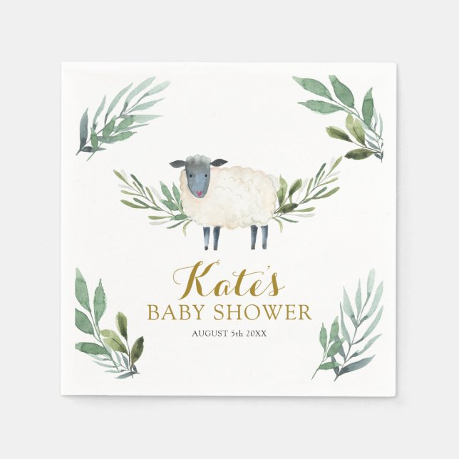 Sweet Little Lamb Greenery Paper Napkin (Front)