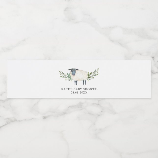 Sweet Little Lamb Greenery Water Bottle Label (Single Label)