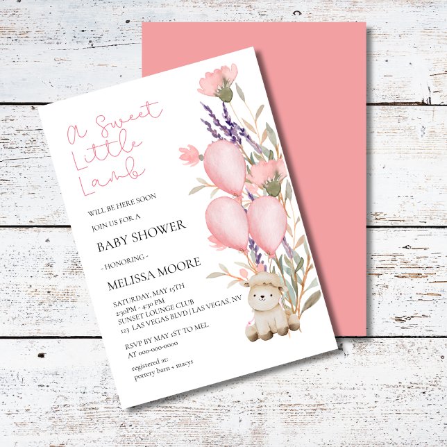 Sweet Little Lamb pink balloon wild flower bloom  Invitation (Creator Uploaded)