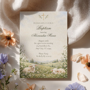 Sweet Little Lamb Watercolor Baptism Invitation