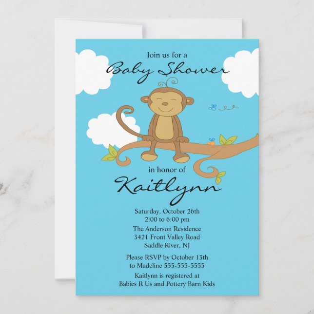 Sweet Little Monkey Baby Shower Invitation (Front)