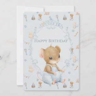 Sweet Little Mouse Birthday Flat Holiday Card