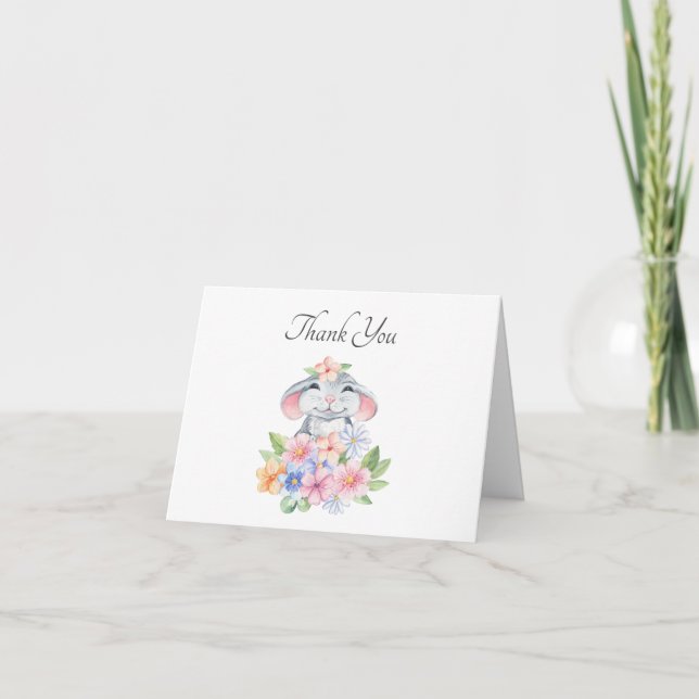 Sweet Little Mouse Watercolor Caligari Script Thank You Card (Front)