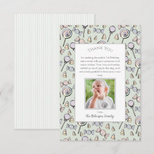 Sweet Little One Candy Theme 1st Birthday Thank You Card