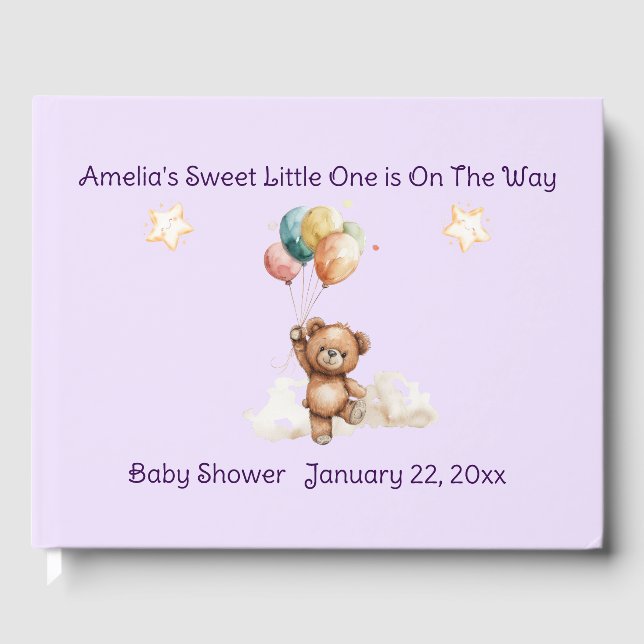 Sweet Little One on the Way Lavender Baby Shower Guest Book (Front)