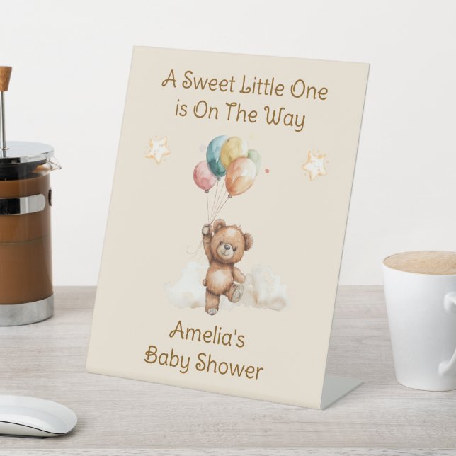 Sweet Little One on the Way Neutral Baby Shower Pedestal Sign (In SItu)