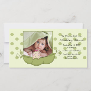 Sweet Little Pea Baby Girl Birth Annoucement Announcement