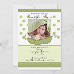 Sweet Little Pea Baby Photo Announcement Card
