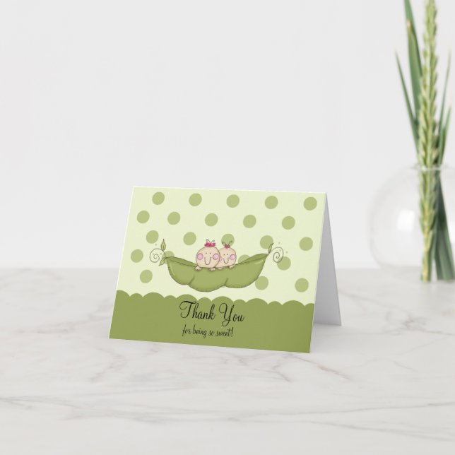 Sweet Little Pea Twin Girls Thank You Note Card (Front)
