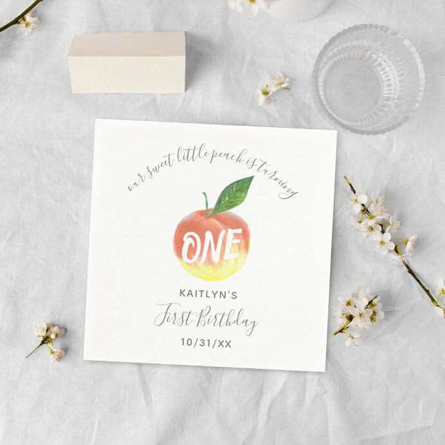 Sweet Little Peach 1st Birthday Napkin (Creator Uploaded)