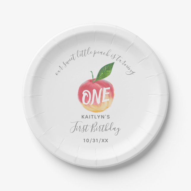 Sweet Little Peach 1st Birthday Paper Plate (Front)