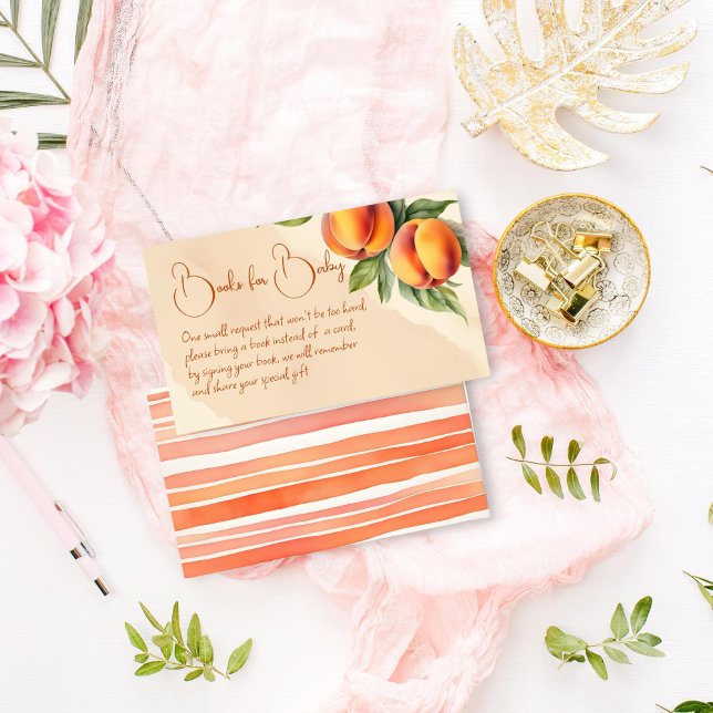 Sweet little peach baby shower books request enclosure card (Sweet little peach baby shower books request enclosure card summer peach baby shower books for baby)