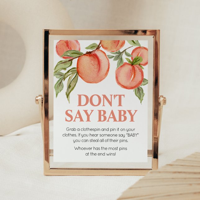 Sweet Little Peach Baby Shower Don't Say Baby Poster (Peach Summer Baby Shower Don't Say Baby Sign)