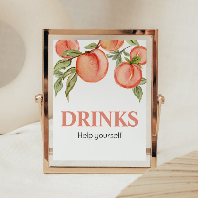 Sweet Little Peach Baby Shower Drinks Poster (Peach Summer Baby Shower Drinks Sign)