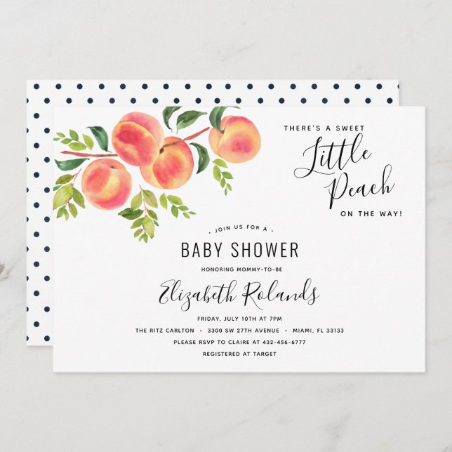 Sweet Little Peach Baby Shower Invitation (Front/Back)