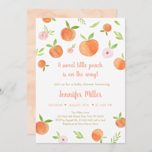 Sweet Little Peach Baby Shower Invitation (Front/Back)
