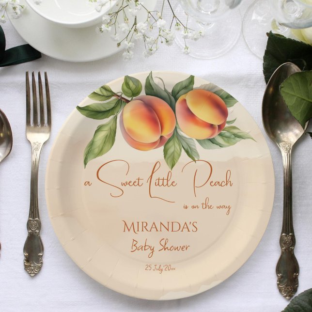 Sweet little peach baby shower printed template paper plate (Sweet little peach baby shower printed template paper plates personalized tableware decor )