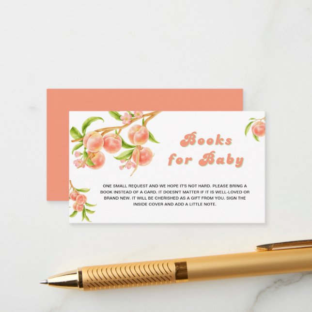 Sweet Little Peach Books for Baby Baby Shower Enclosure Card (Front/Back In Situ)