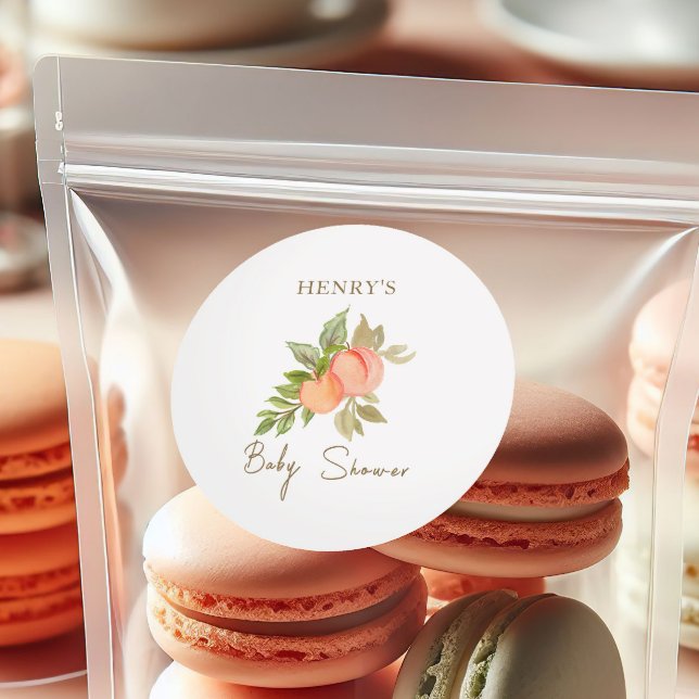 Sweet Little Peach Fruit Baby Shower Classic Round Sticker (Creator Uploaded)