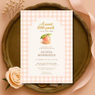 Sweet Little Peach Gingham Baby Shower Invitation
