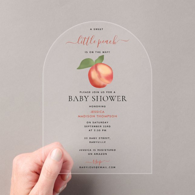 Sweet Little Peach On The Way Baby Shower Acrylic Invitations (Insitu (Handheld))