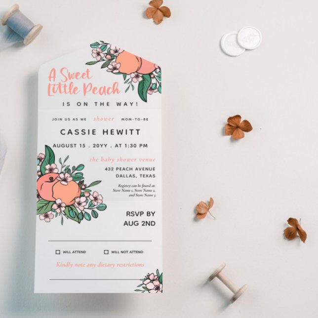 Sweet Little Peach On the Way Baby Shower All In One Invitation (Creator Uploaded)