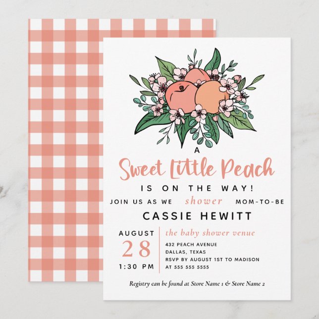 Sweet Little Peach On the Way Baby Shower Invitation (Front/Back)