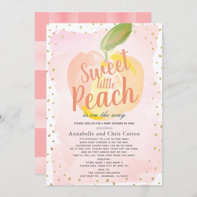 Sweet Little Peach Pink Baby Shower by Mail Invitation (Front/Back)