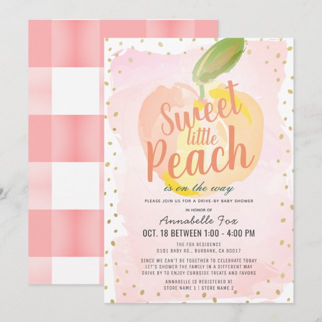 Sweet Little Peach Pink Drive-by Baby Shower Invitation (Front/Back)