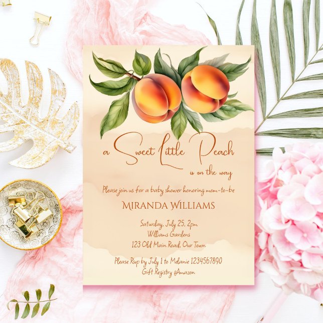 Sweet little peach spring summer baby shower  invitation (Sweet little peach spring summer garden baby shower invitation template digital download orange)