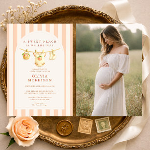 Sweet Little Peach Stripes Photo Baby Shower Invitation
