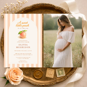 Sweet Little Peach Stripes Photo Baby Shower Invitation