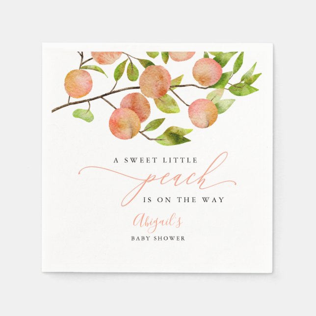 Sweet Little Peach Summer Baby Shower Napkins (Front)