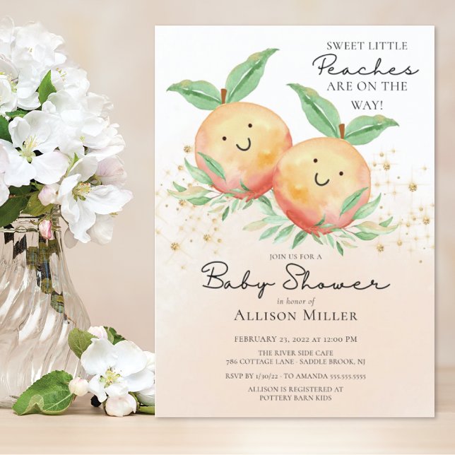Sweet Little Peaches Twins Baby Shower  Invitation (Creator Uploaded)