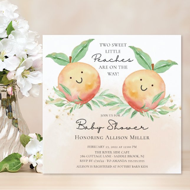 Sweet Little Peaches Twins Baby Shower  Invitation (Creator Uploaded)