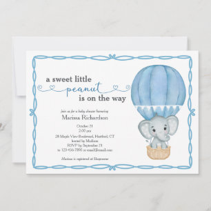 Sweet Little Peanut Elephant Baby Boy Shower Invitation