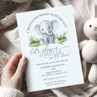 Sweet Little Peanut Elephant Baby Boy Shower Invitation