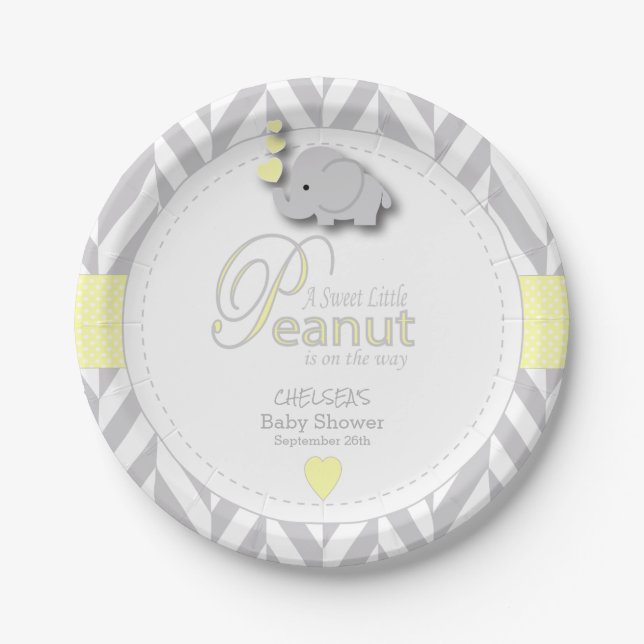 Sweet Little Peanut Elephant Baby Shower Paper Plate (Front)