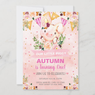 Sweet Little Piggy Pig Girl Birthday Invite. Invit Invitation