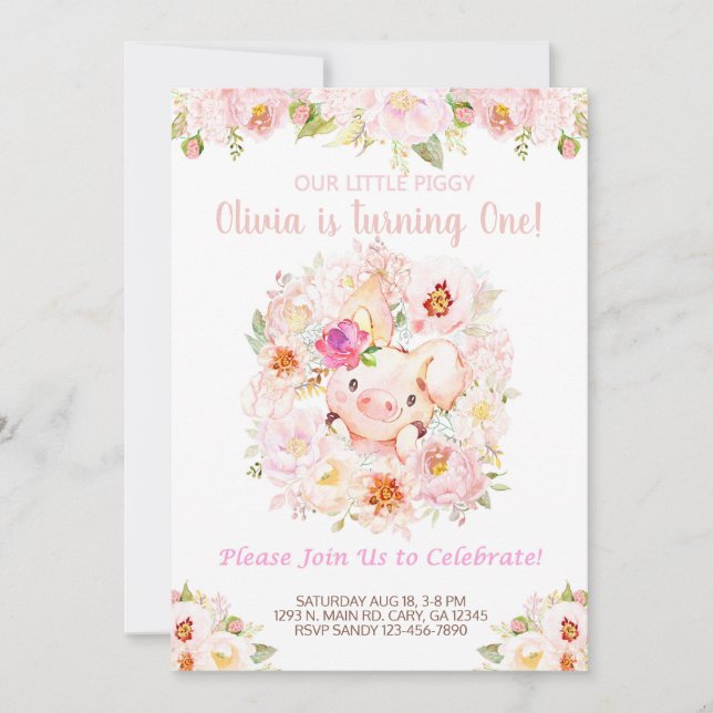 Sweet Little Piggy Pig Girl Birthday Invite. Invitation (Front)