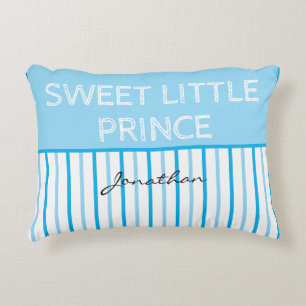 Sweet Little Prince Blue White Stripes Name Decorative Cushion